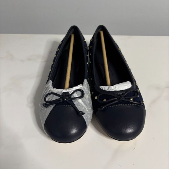 Talbots Women Blair Studded Suede Ballet Flats NIB New Navy Gold Size 6 - Picture 6 of 9